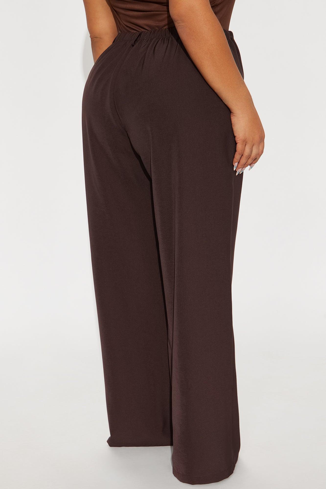 Yessica Wide Leg Twill Trouser - Chocolate Product Image