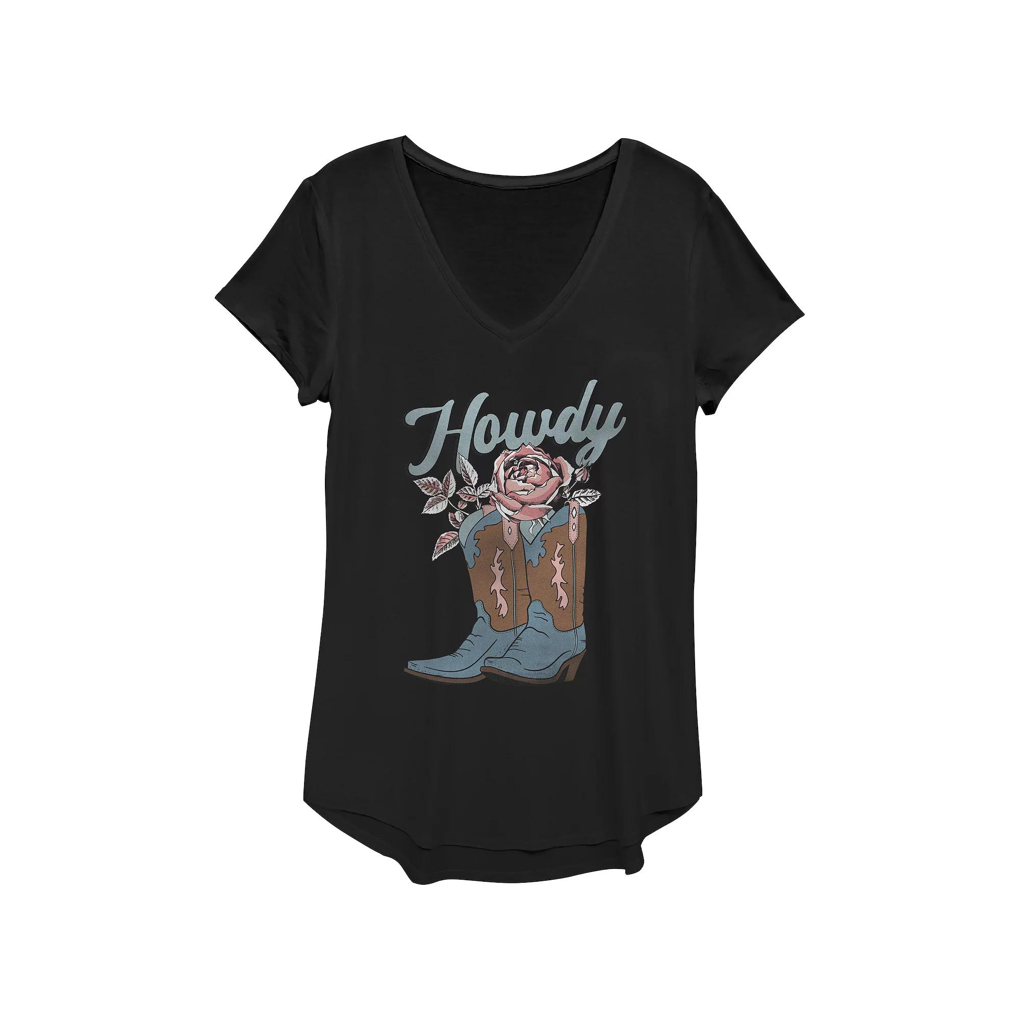 Women's Howdy Boots Rose Graphic Tee, Girl's, Size: XS, Black Product Image