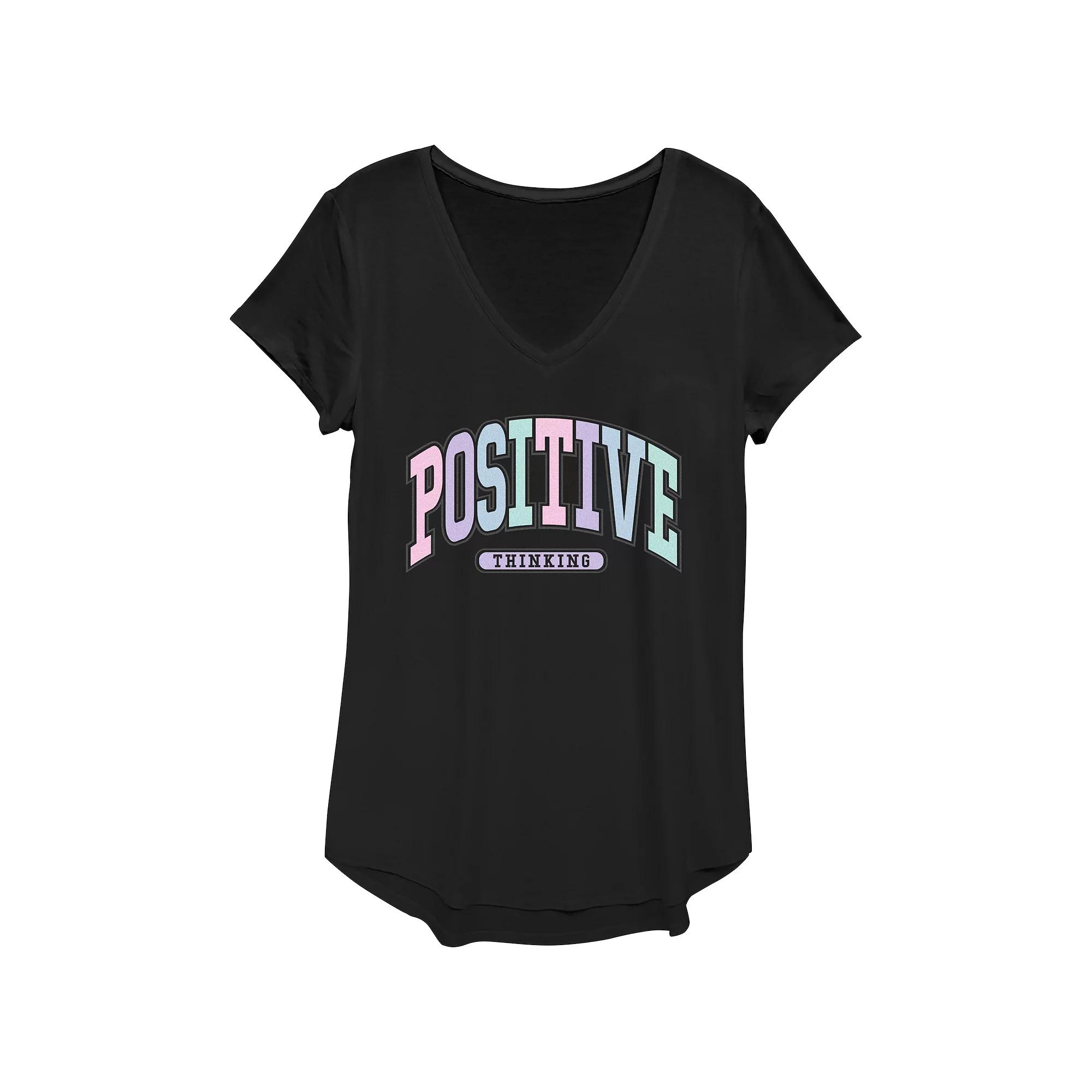 Women's Positive Thinking V-Neck Graphic Tee, Girl's,  Product Image