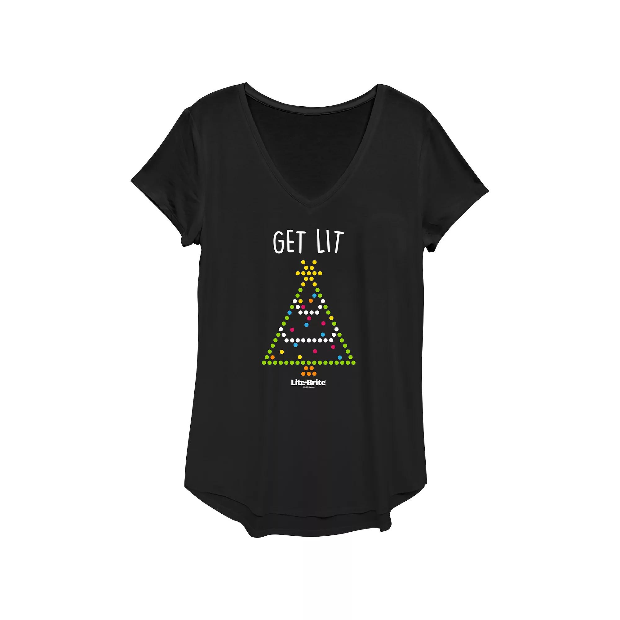 Women's Lite-Brite Get Lit Christmas Tree Graphic Tee, Size: XS, Black Product Image