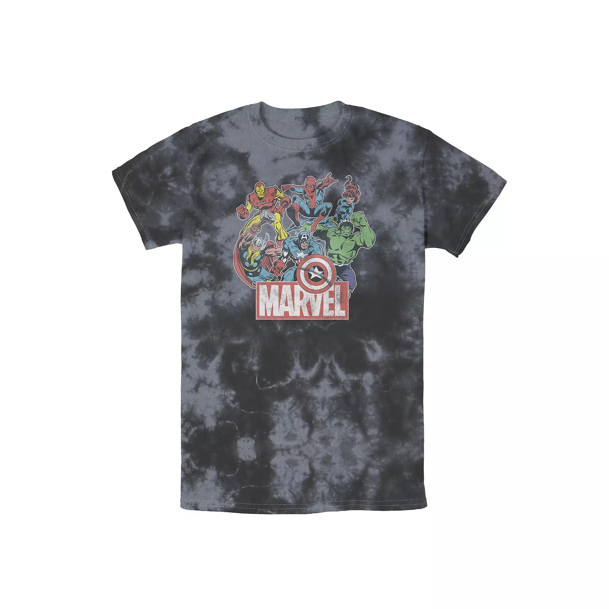 Men's Marvel Avengers Team Retro Comic Vintage Wash Tee, Size: Medium, Black Product Image