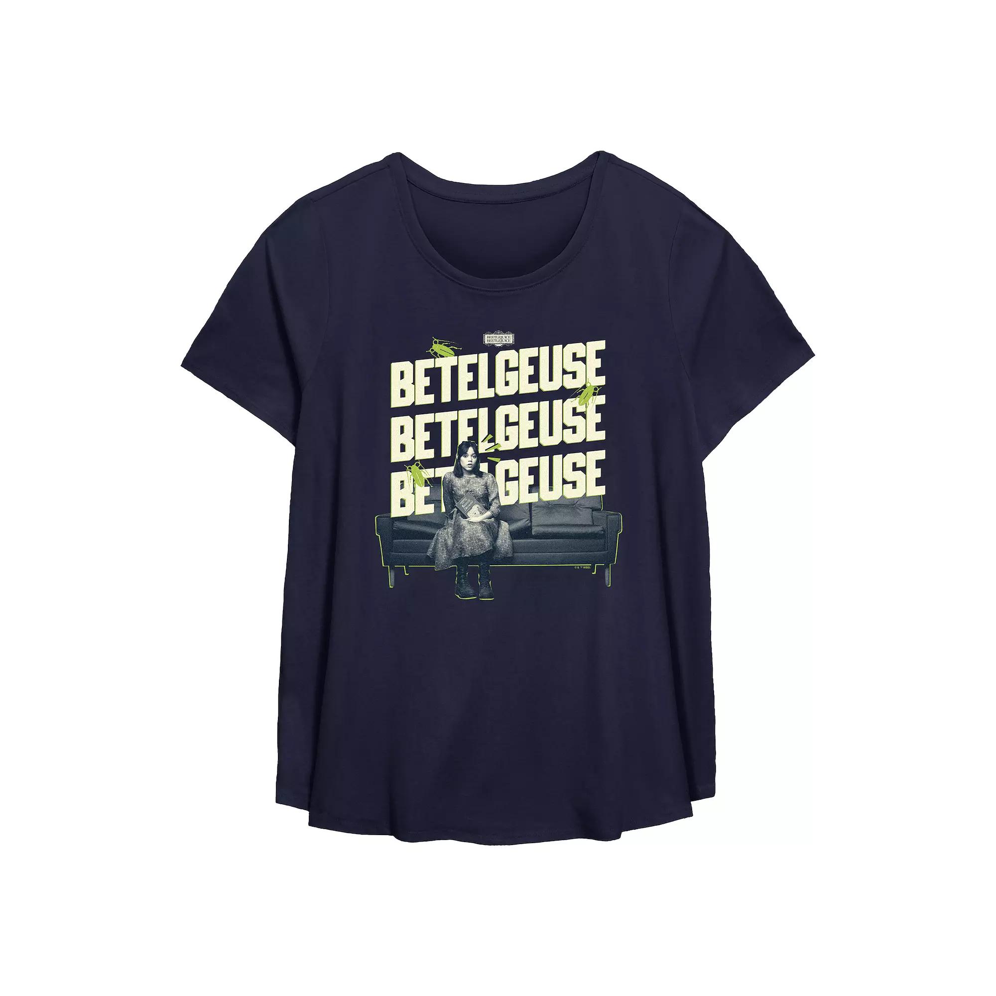 Plus Size Beetlejuice 2 Astrid On A Couch Flowy Graphic Tee, Women's, Size: 1XL, Blue Product Image