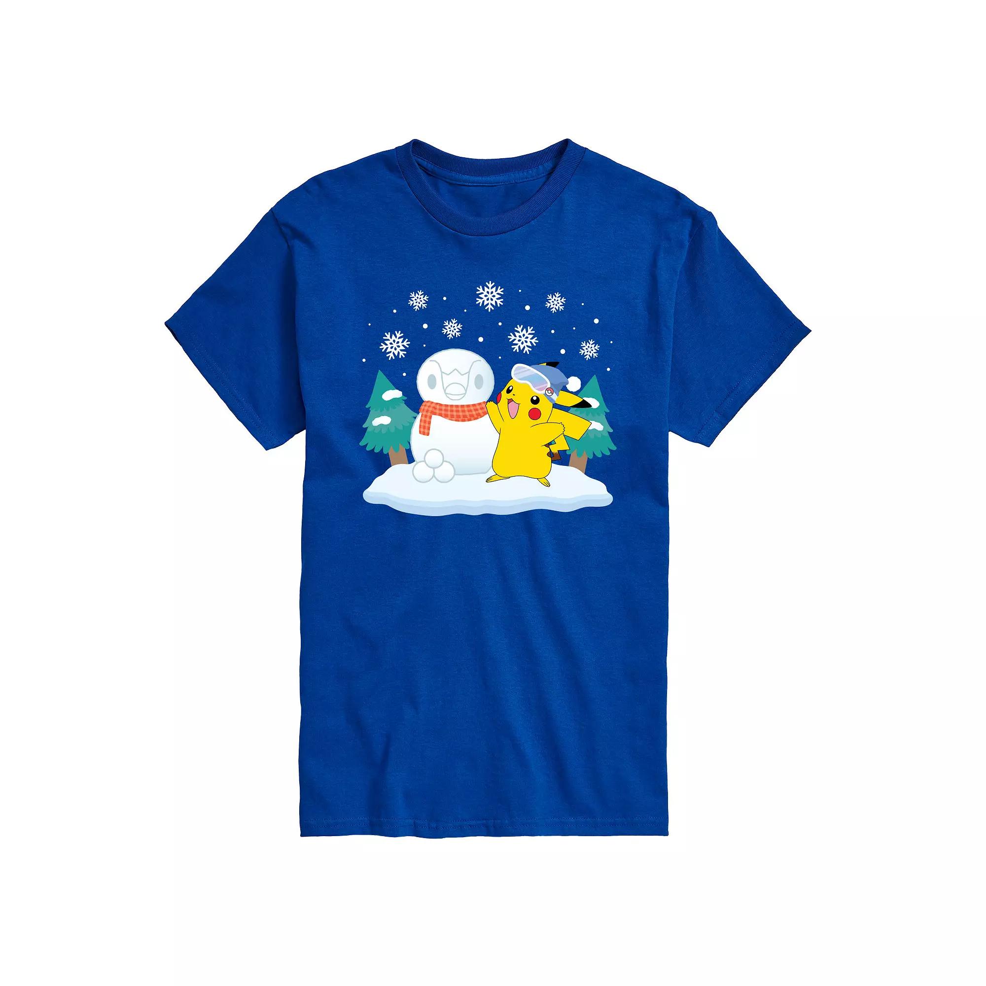 Men's Pokemon Pikachu & Piplup Snowman Graphic Tee,  Product Image