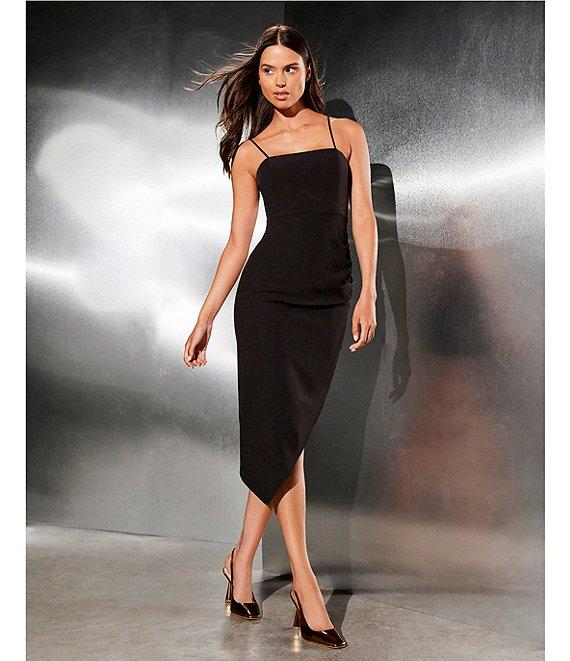 Gianni Bini Harling Crepe Square Neck Sleeveless Asymmetrical Hemline Midi Dress Product Image