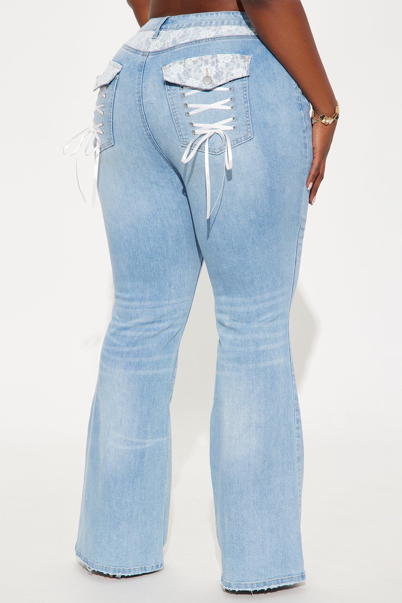 Sweet By Choice Lace Up Stretch Flare Jeans - Light Wash Female Product Image