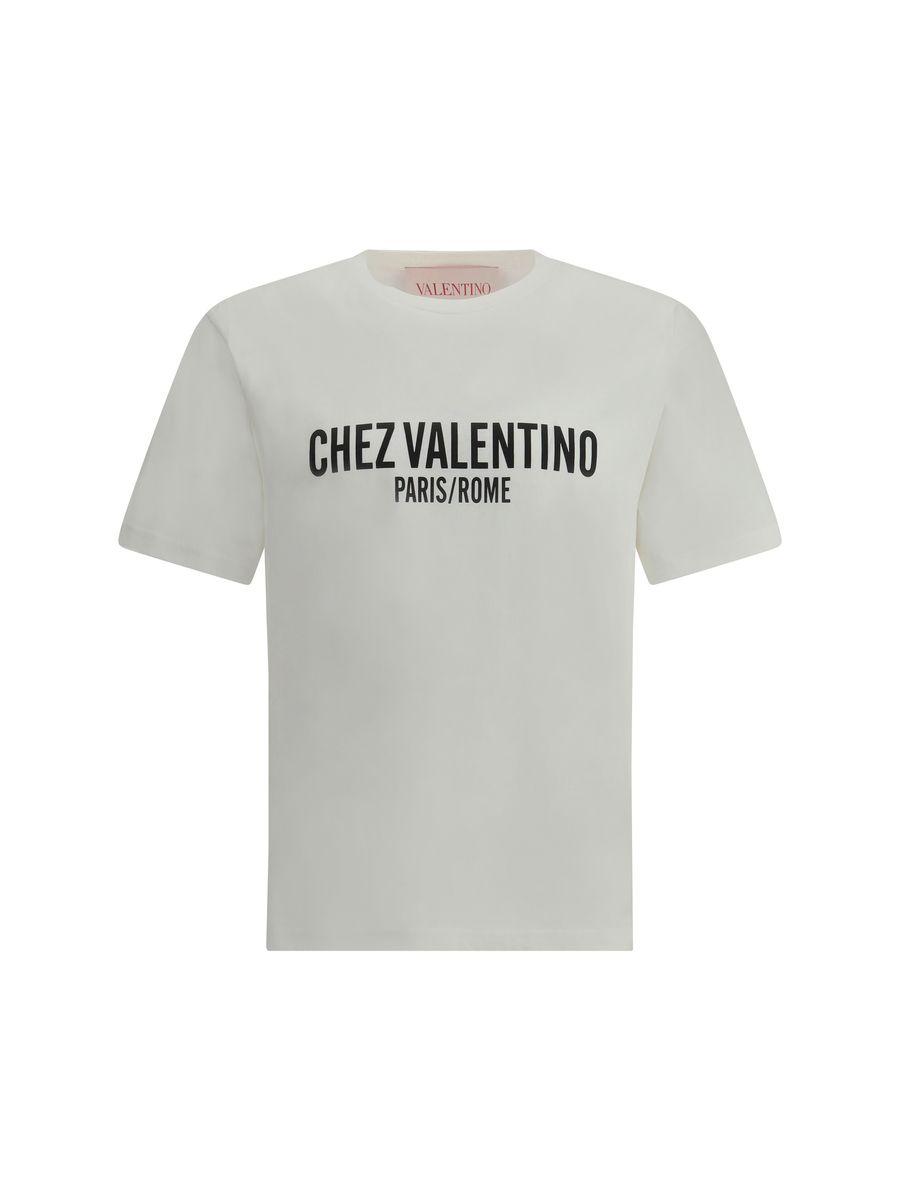 VALENTINO Cotton Crew Neck T-shirt With Graphic Print In White Product Image