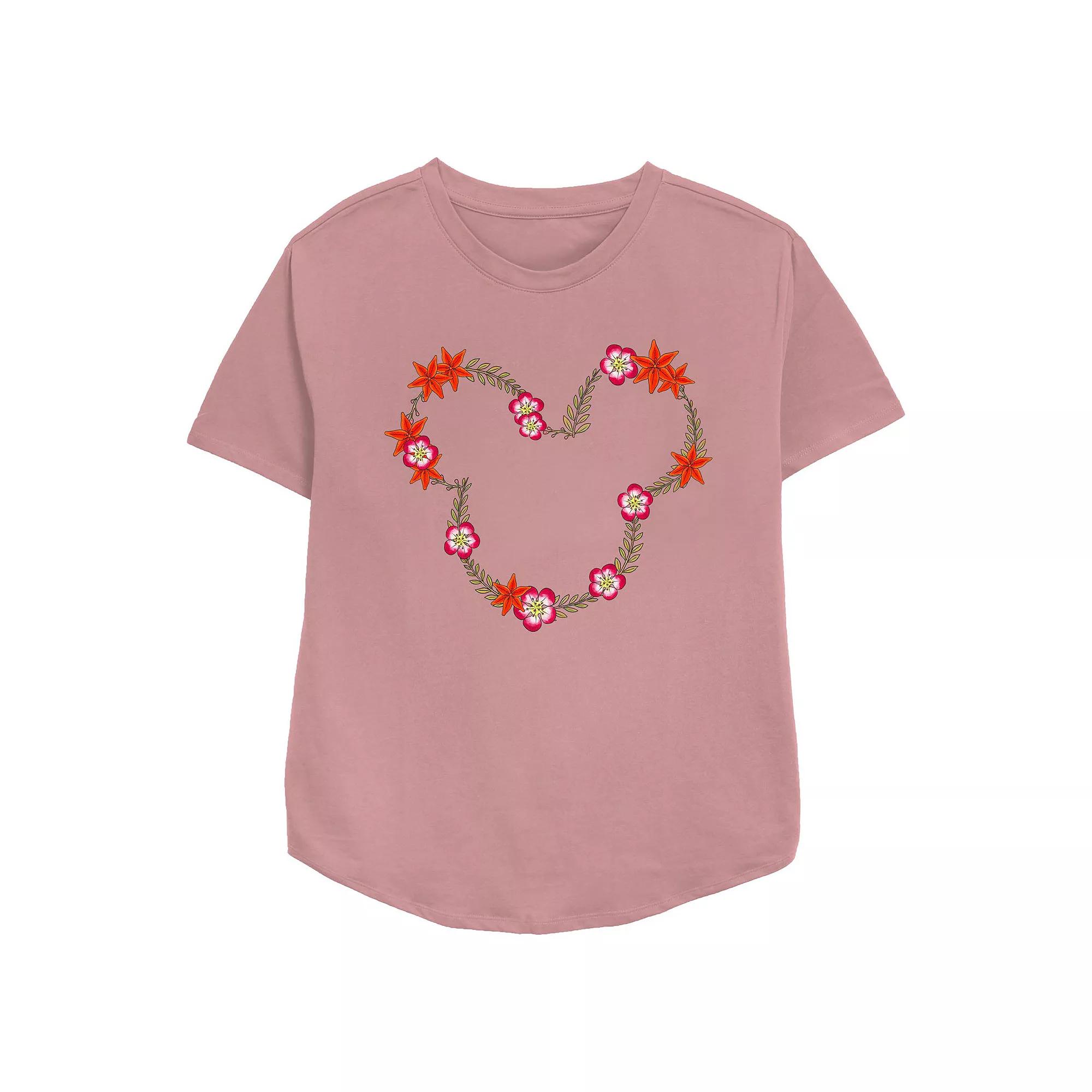 Disney's Mickey Mouse May Floral Wreath Women's Relaxed Fit Graphic Tee,  Product Image
