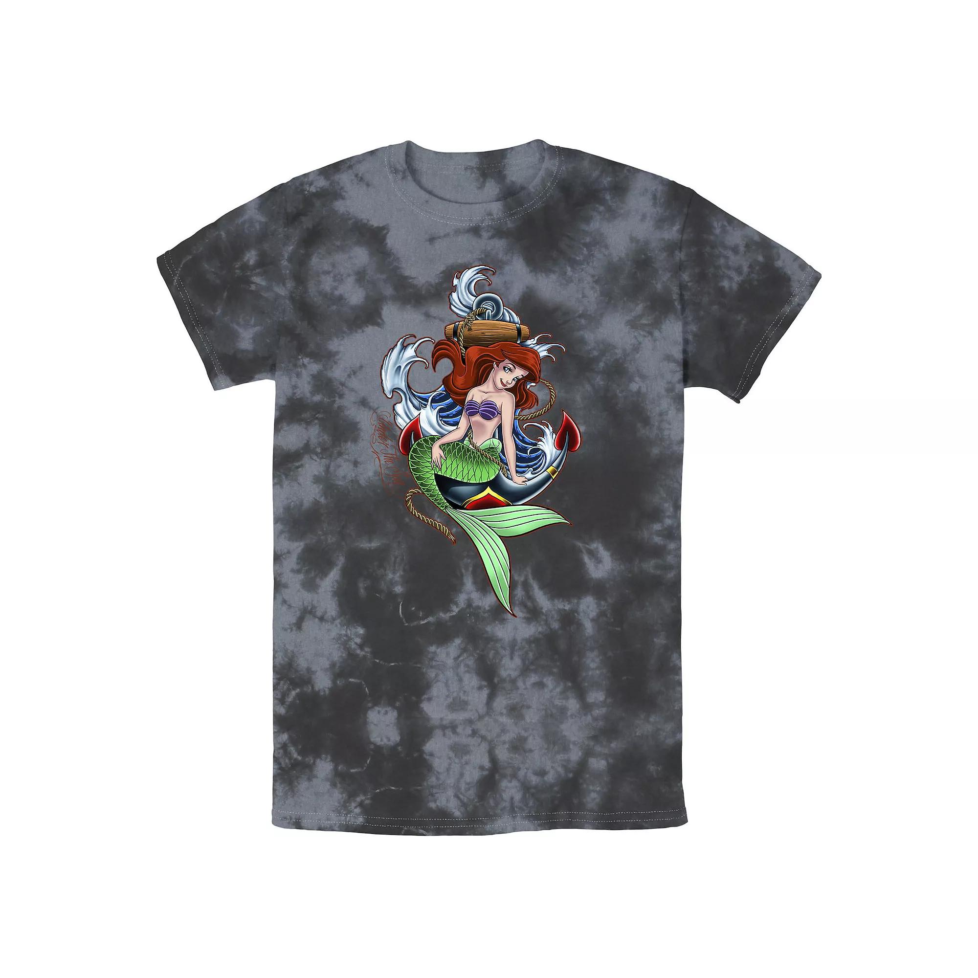 Men's Disney The Little Mermaid Tattoo Style Portrait Bomabrd Wash Tee,  Product Image