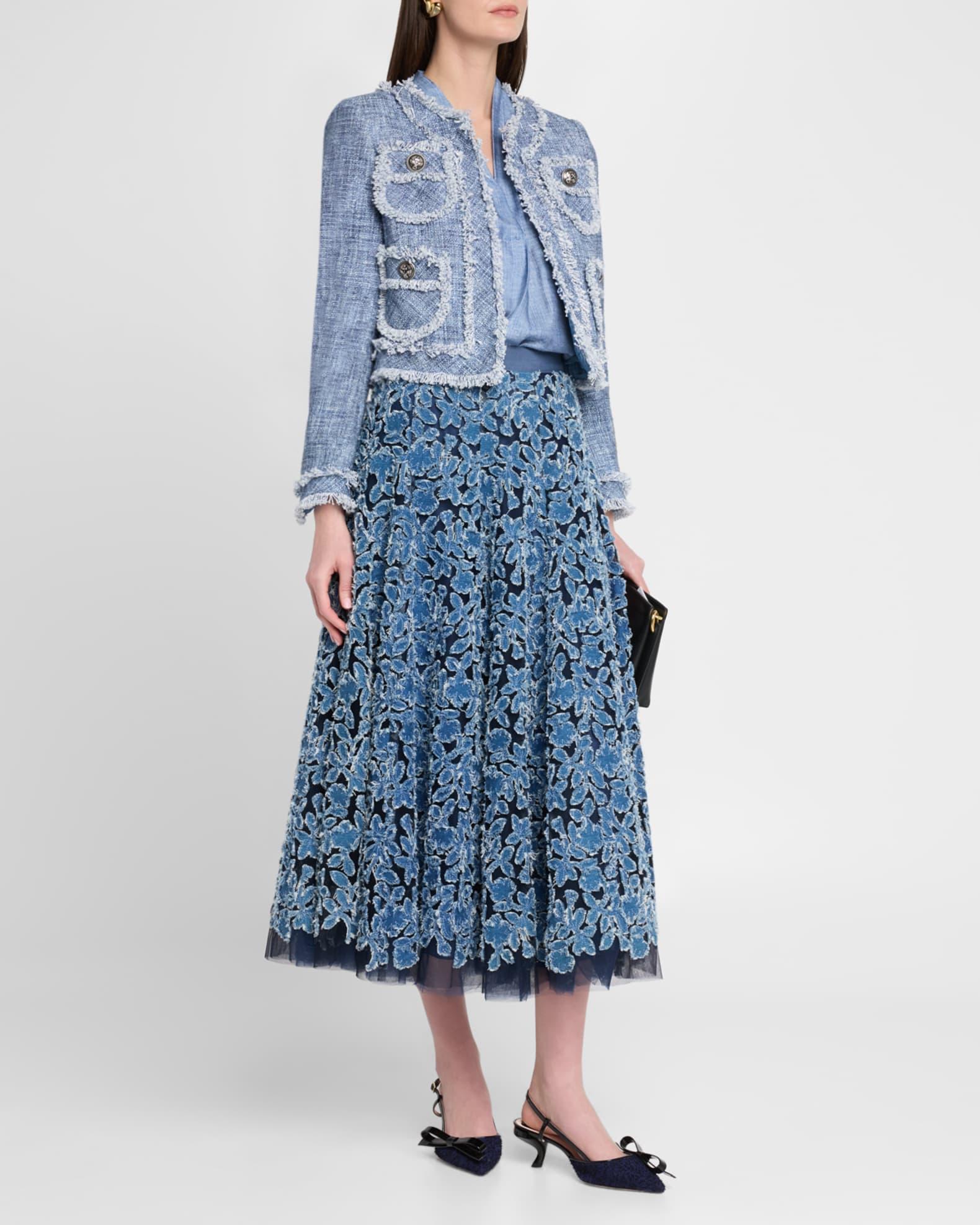 Cotton-Blend Short Jacket with Fringe Trim Product Image