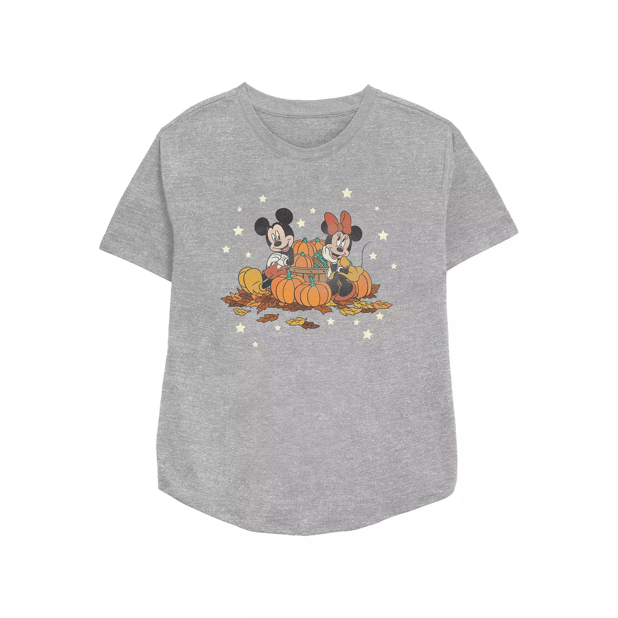 Disney's Mickey Mouse And Minnie Mouse Pumpkin Harvest Women's Relaxed Fit Graphic Tee,  Product Image