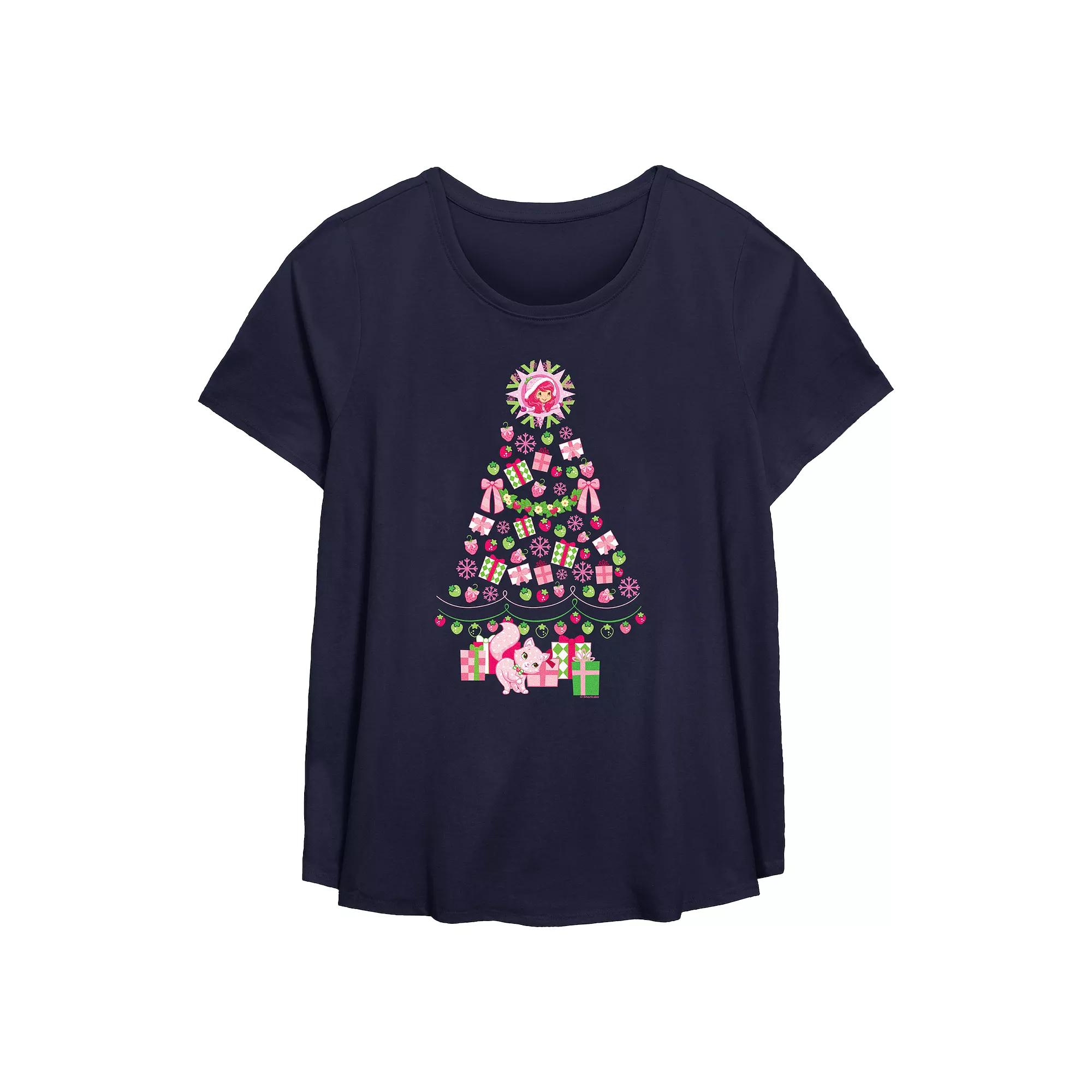 Plus Size Strawberry Shortcake Berry Christmas Tree Flowy Graphic Tee, Women's, Size: 1XL, Blue Product Image