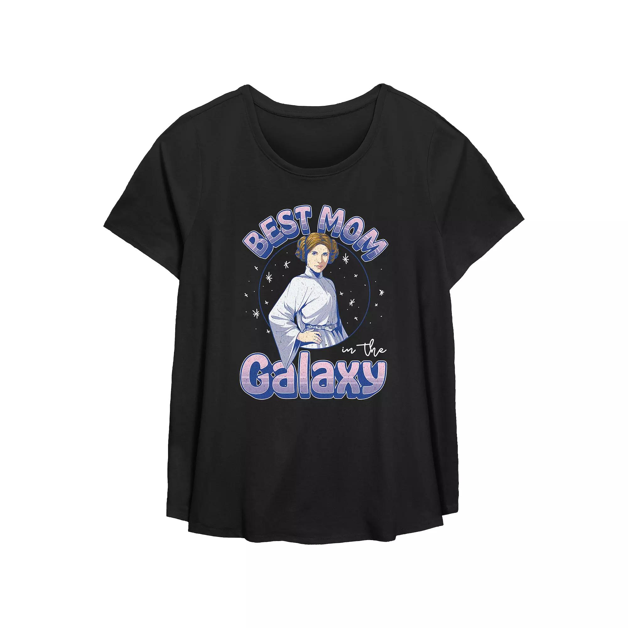 Plus Size Star Wars Princess Leia Best Mom In The Galaxy Scoop Hem Flowy Graphic Tee, Women's, Size: 4XL, Black Product Image