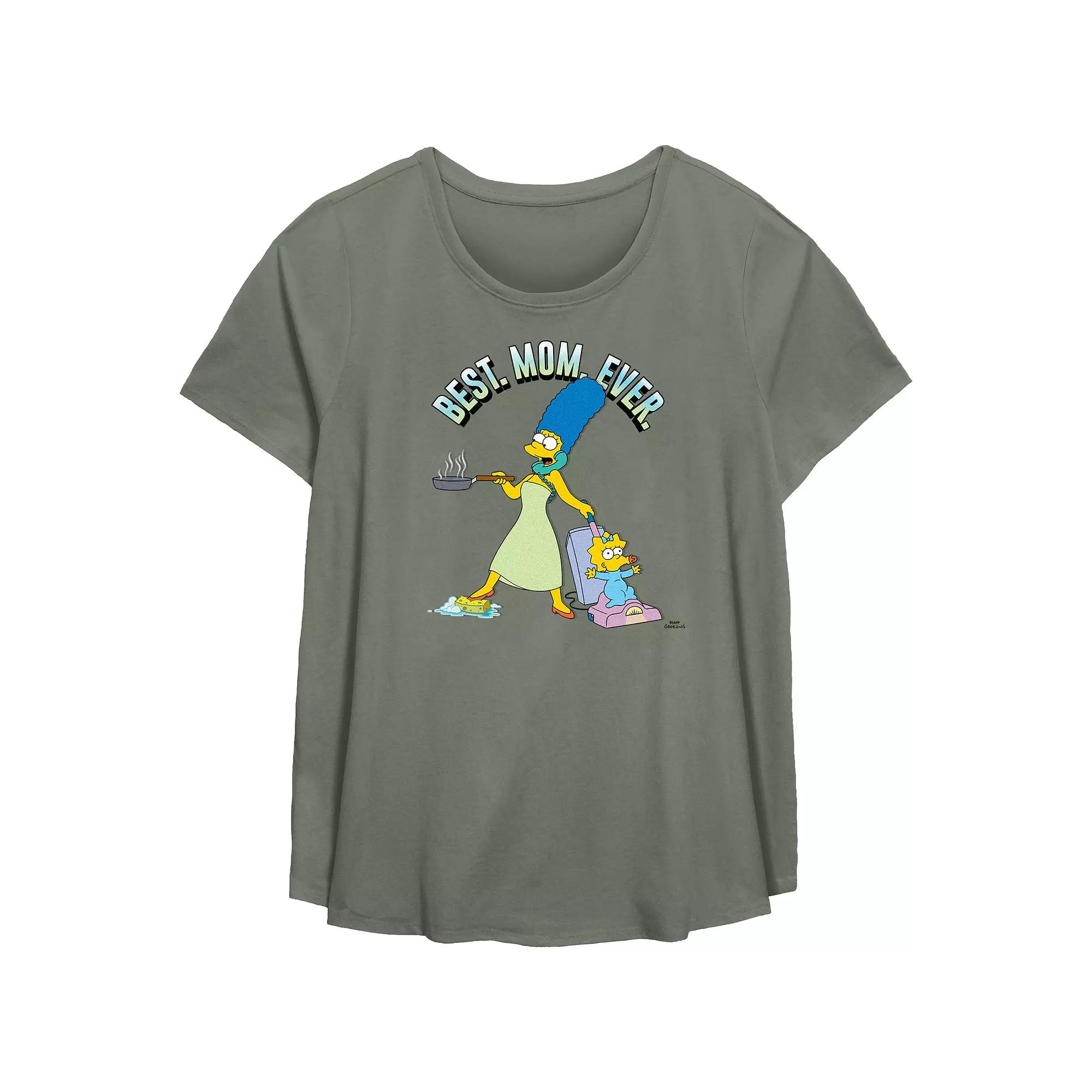 Plus Size The Simpsons Best Mom Ever Scoop Hem Flowy Graphic Tee, Women's, Size: 5XL, Green Product Image