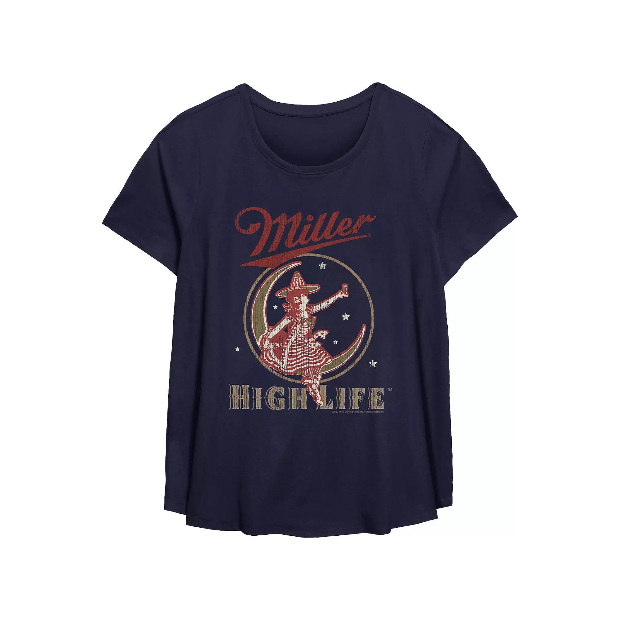 Plus Size Miller Highlife Moon Graphic Tee, Women's, Size: 3XL, Blue Product Image