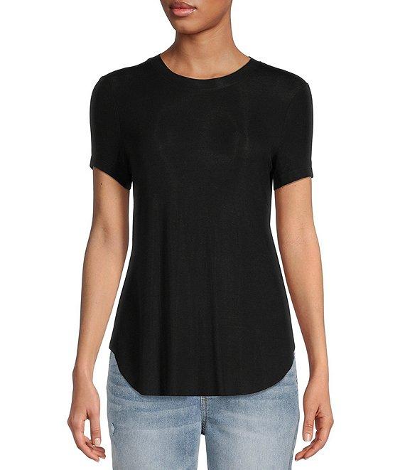 Every Crew Neck Ribbed Short Sleeve Shirttail Hem Tee Shirt Product Image