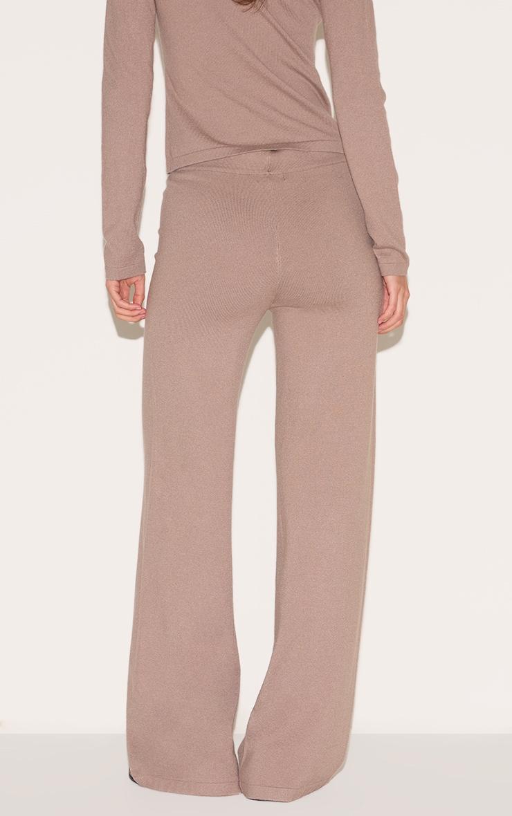 Deep Taupe Soft Knit Drawstring Waist Wide Leg Pants Product Image