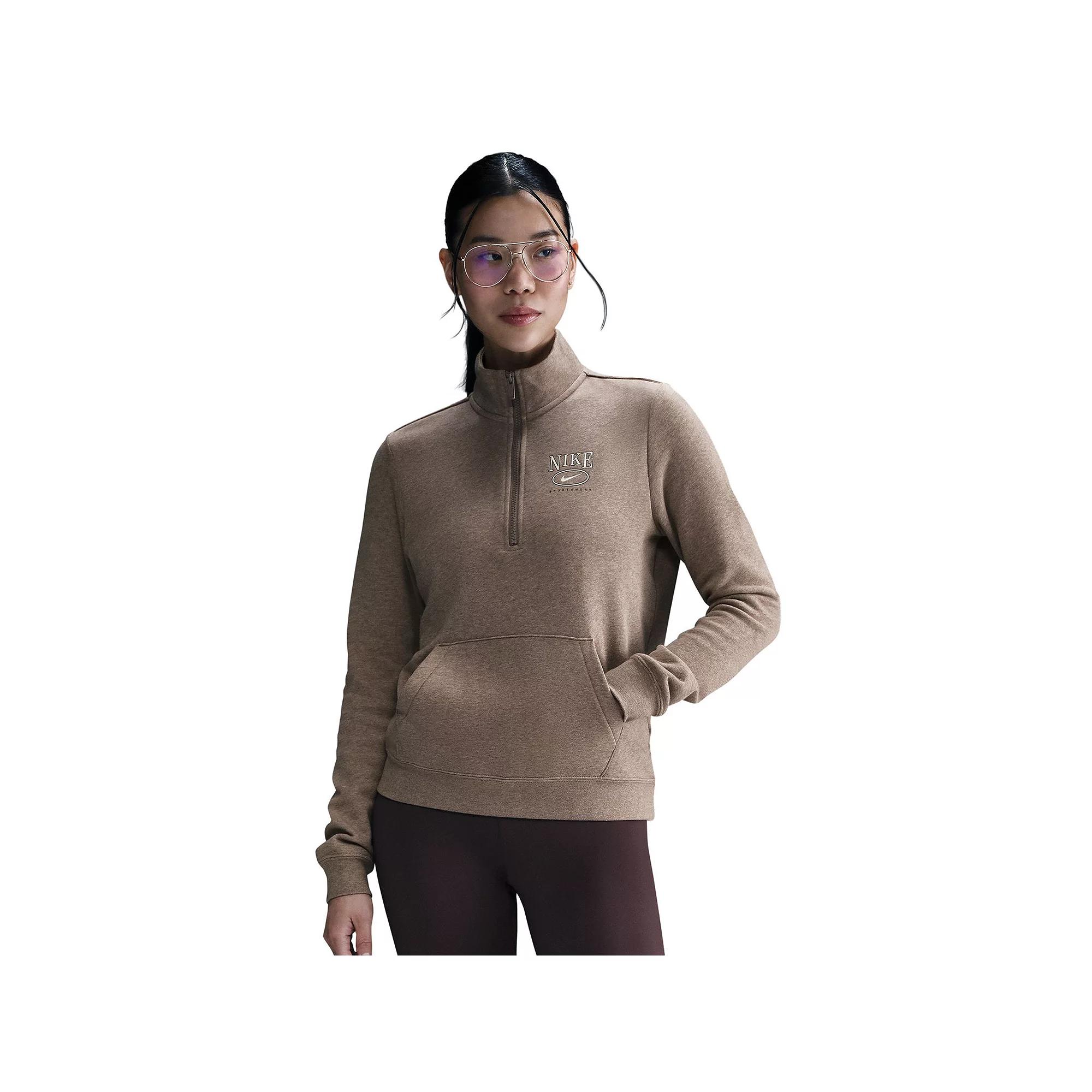 Women's Nike Sportswear Club Fleece Graphic Mock-Neck Quarter-Zip Top, Size: XS, Mink Brown Grey Product Image