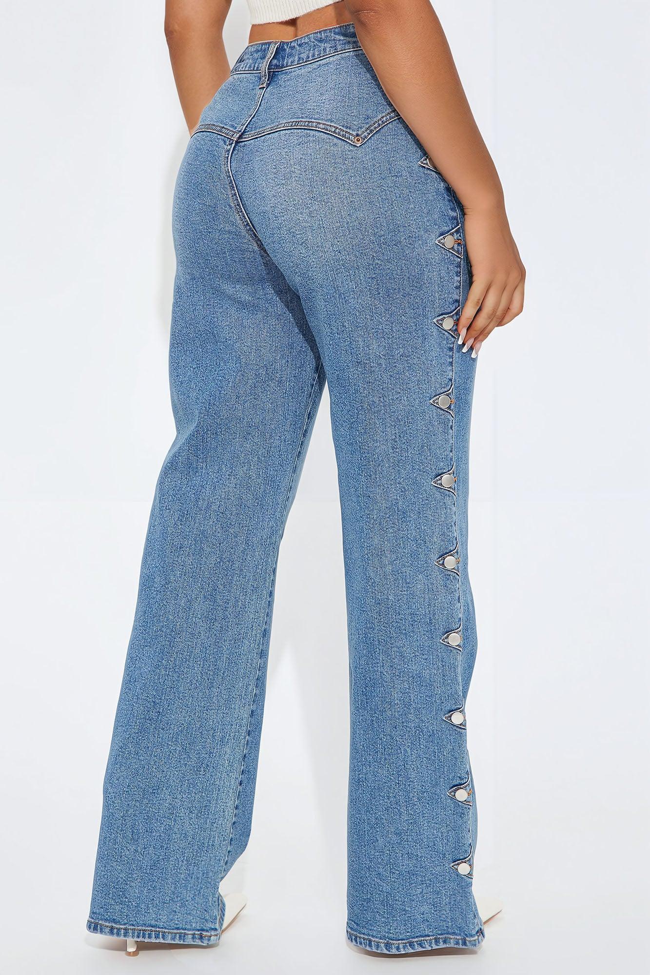 Caught Up Stretch Straight Leg Jeans - Medium Blue Wash Product Image