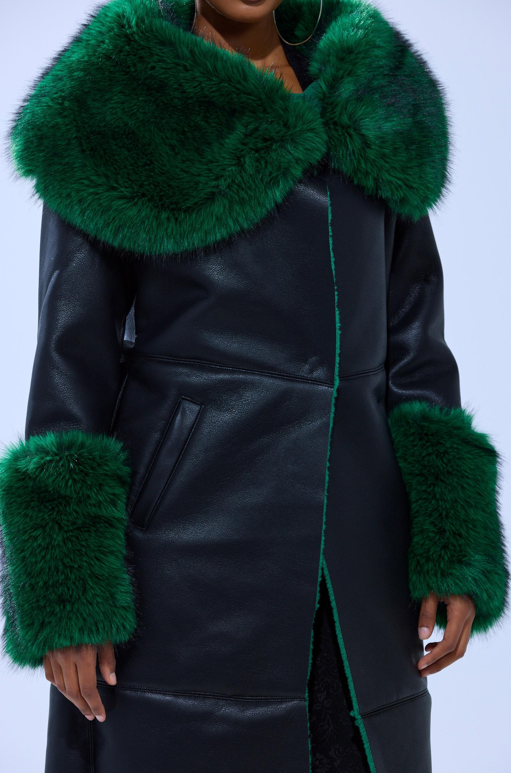 SEEING GREEN FUR TRIM TRENCH Product Image