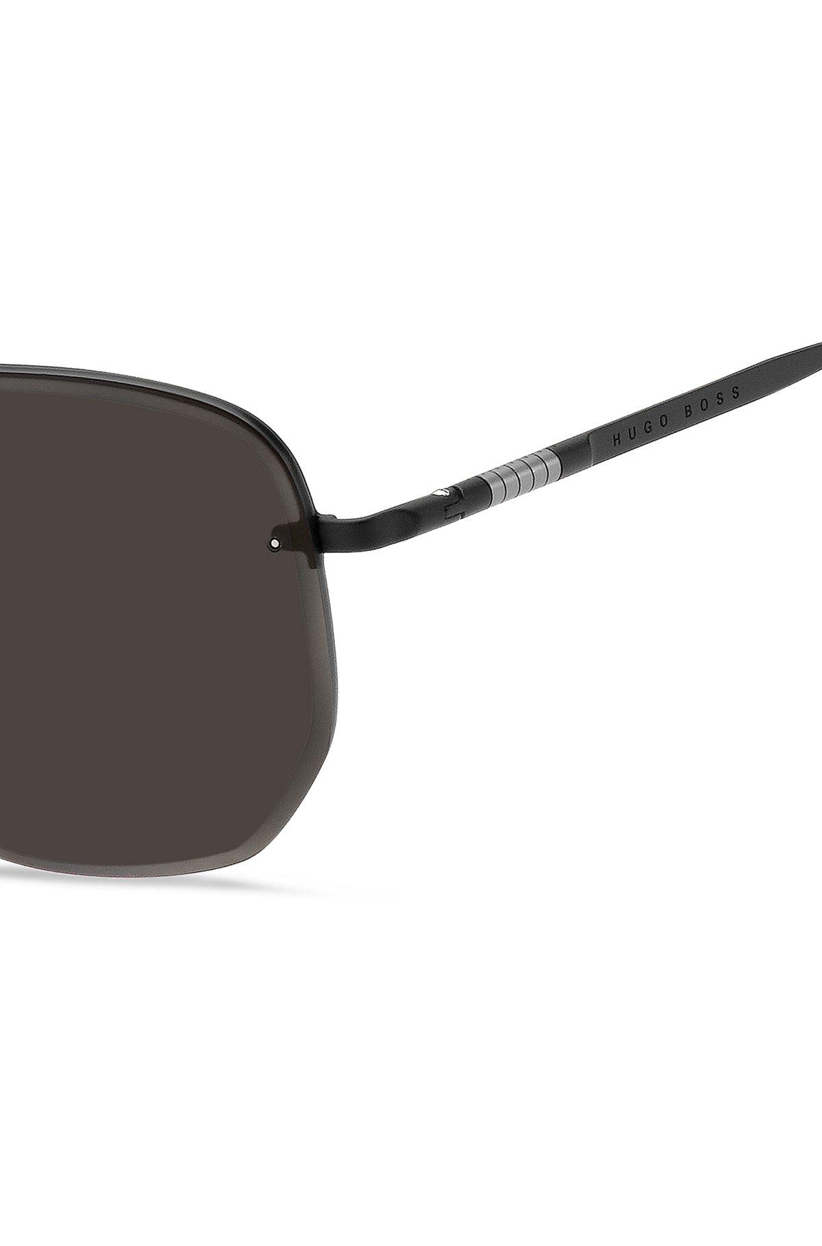 BOSS - Half-rim sunglasses in black titanium and metal Product Image