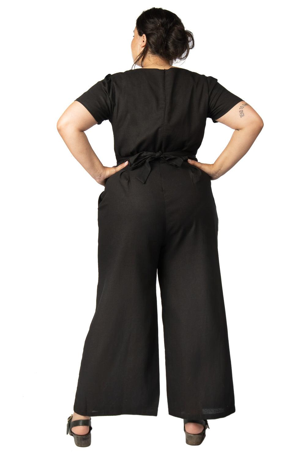 Vega Jumpsuit in Black Linen Product Image