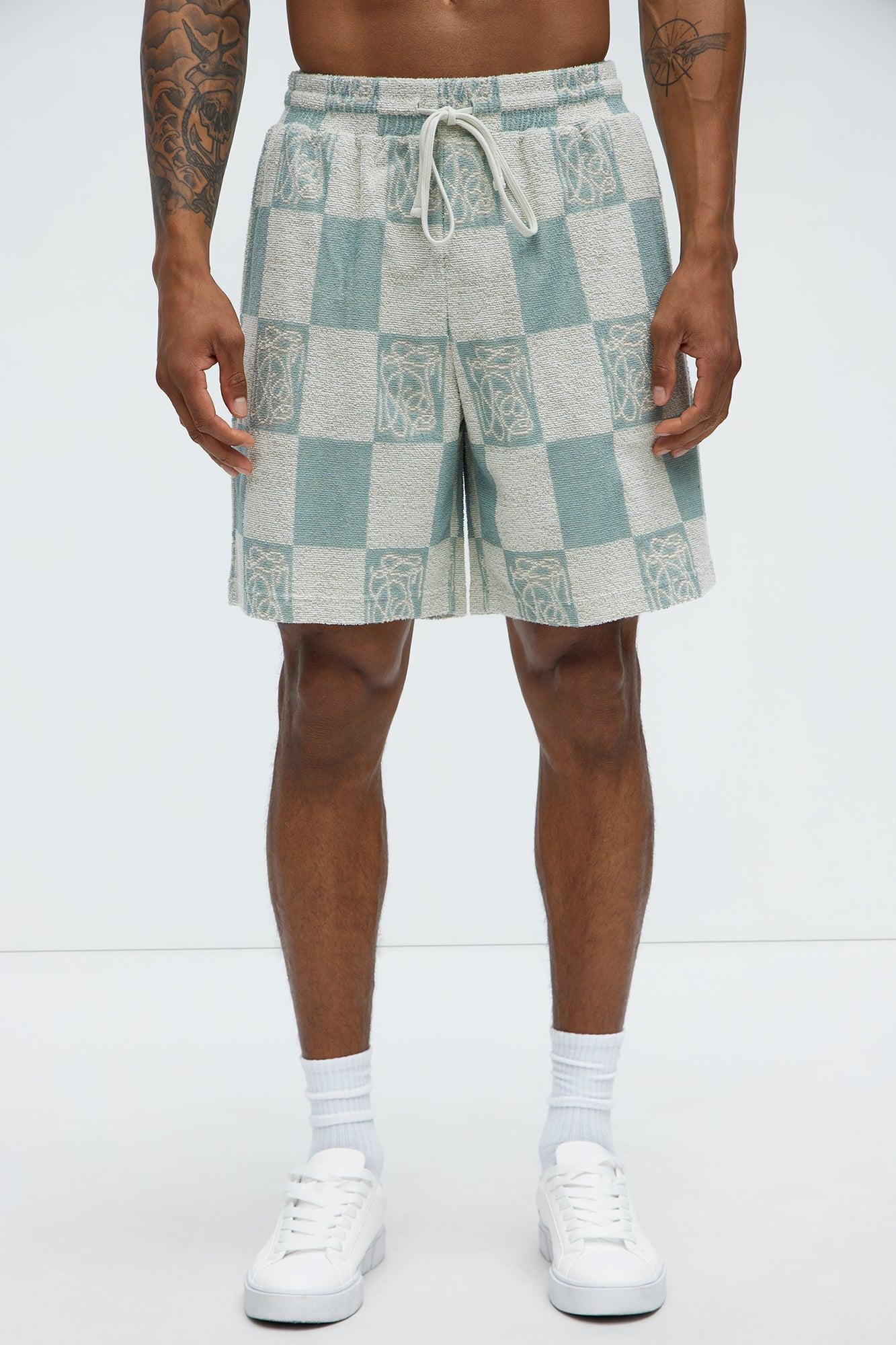 Checkered Relaxed Shorts - Blue/combo Product Image
