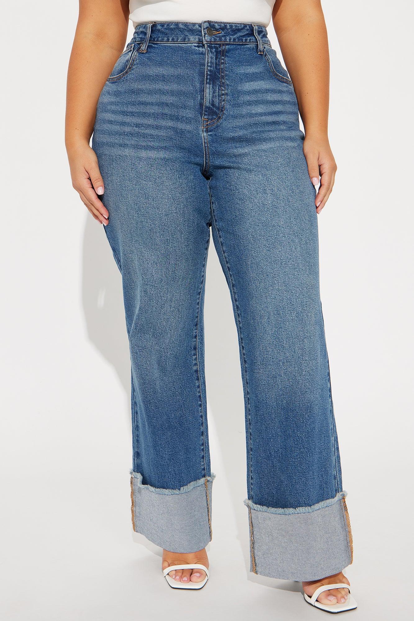All The While Cuffed Wide Leg Jeans - Medium Wash Product Image