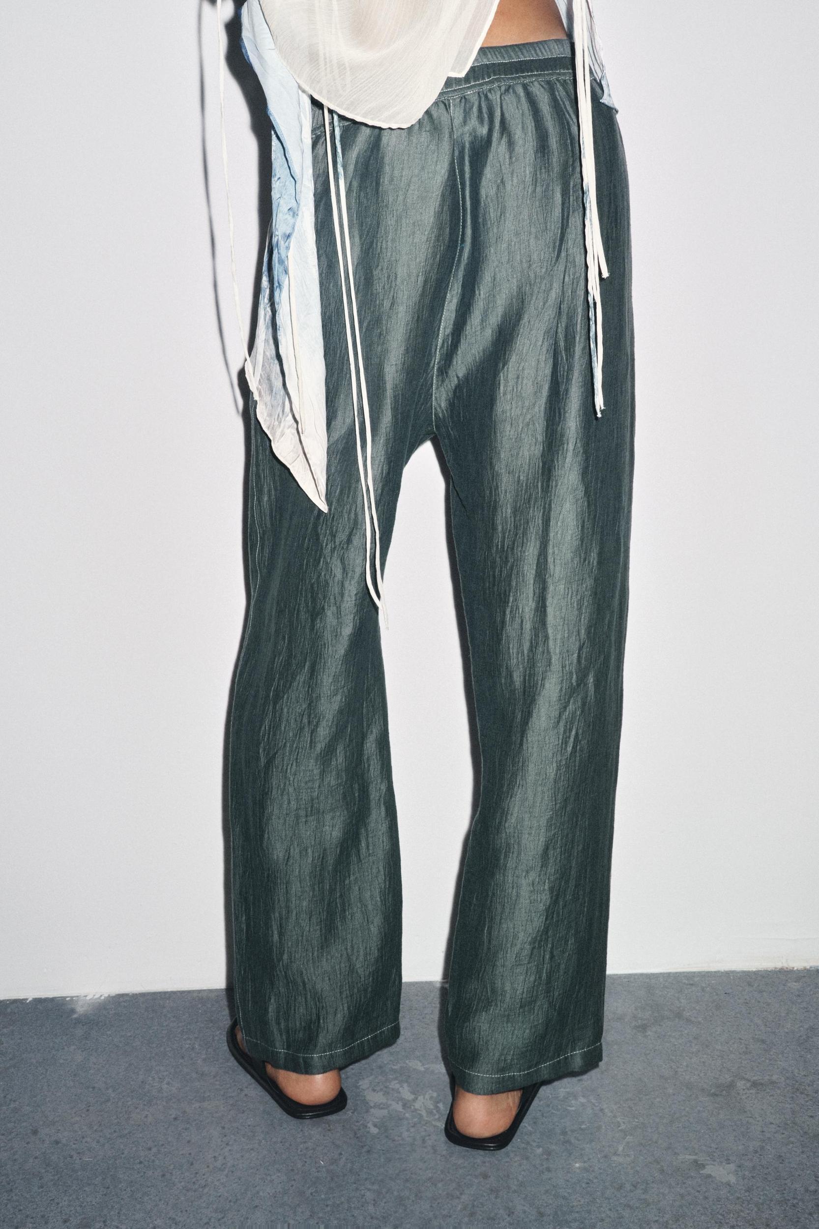 LINEN PANTS WITH CONTRAST STITCHING Product Image