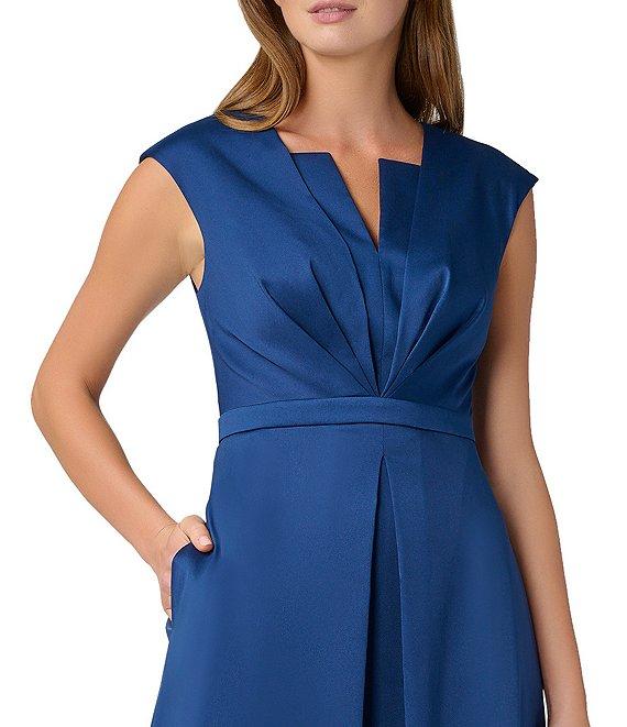 Aidan Mattox Stretch V-Neck Cap Sleeve Pleated Bodice Midi Dress Product Image