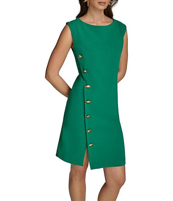 Donna Karan Cady Crepe Boat Neck Cap Sleeve Button Front Detail Sheath Dress Product Image