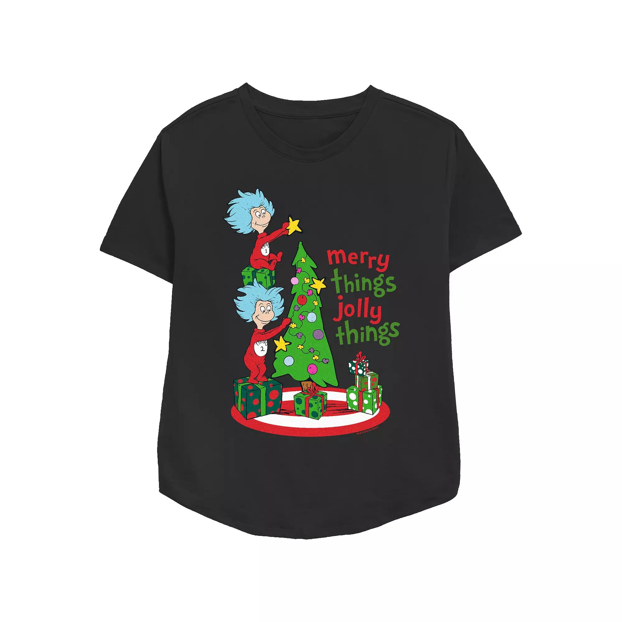 Women's Dr. Seuss Thing 1 And Thing 2 Merry Things Jolly Things Relaxed Fit Graphic Tee, Size: Medium, Black Product Image