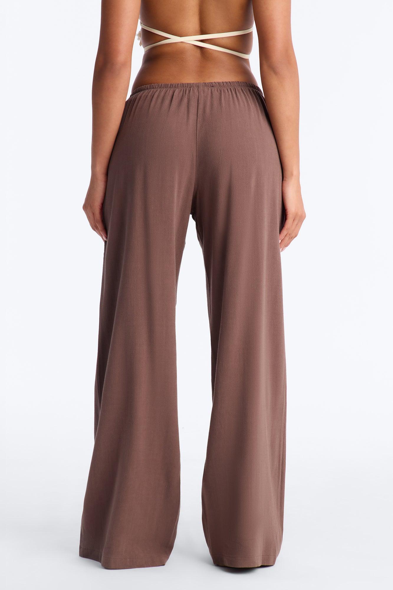 Kienna Low Rise Linen Wide Leg Pant 30″ - Chocolate Female Product Image