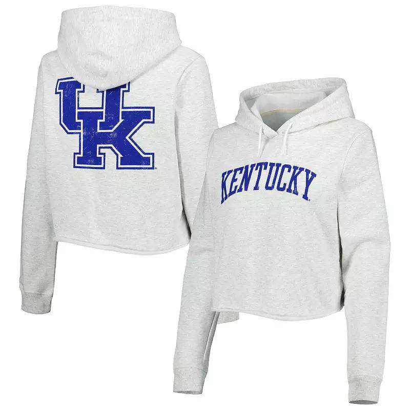 Womens League Collegiate Wear Ash Kentucky Wildcats 2-Hit 1636 Cropped Pullover Hoodie Product Image