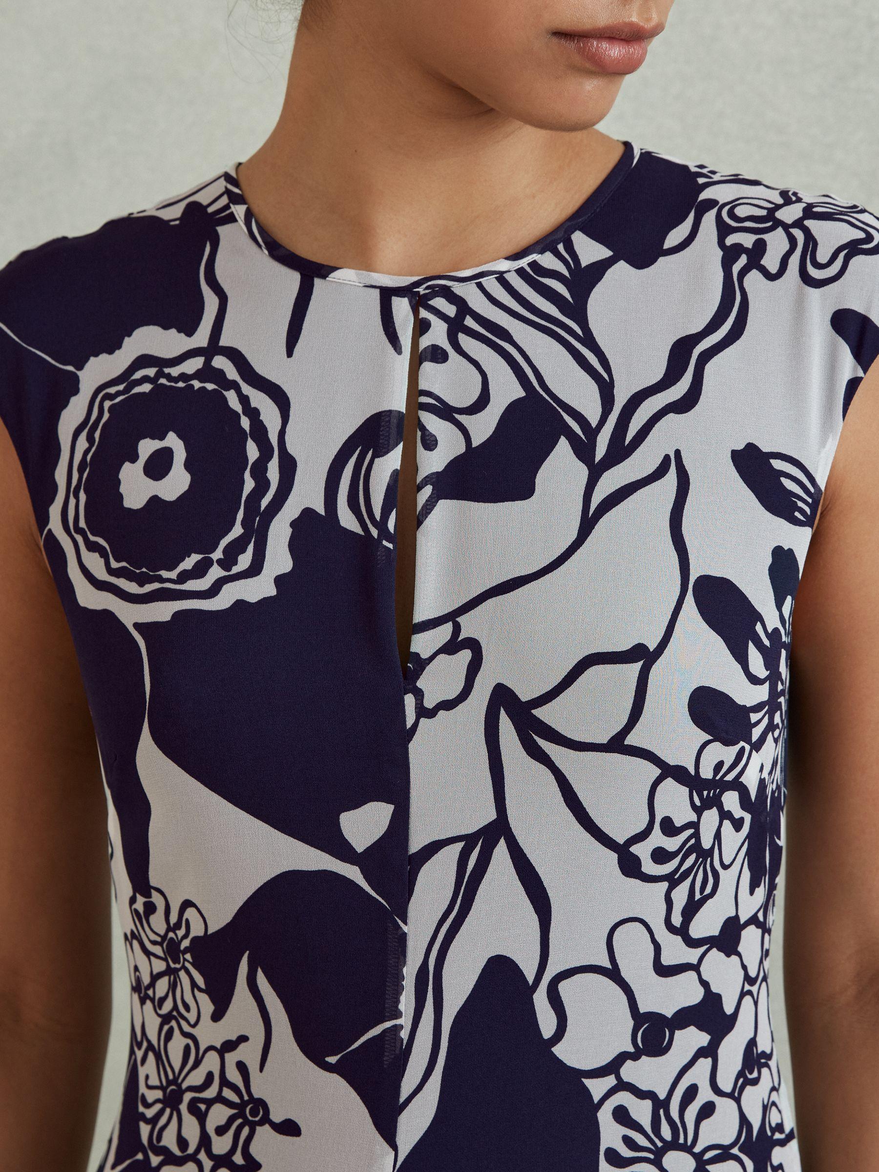 Printed Open Back Midi Dress in Blue Product Image