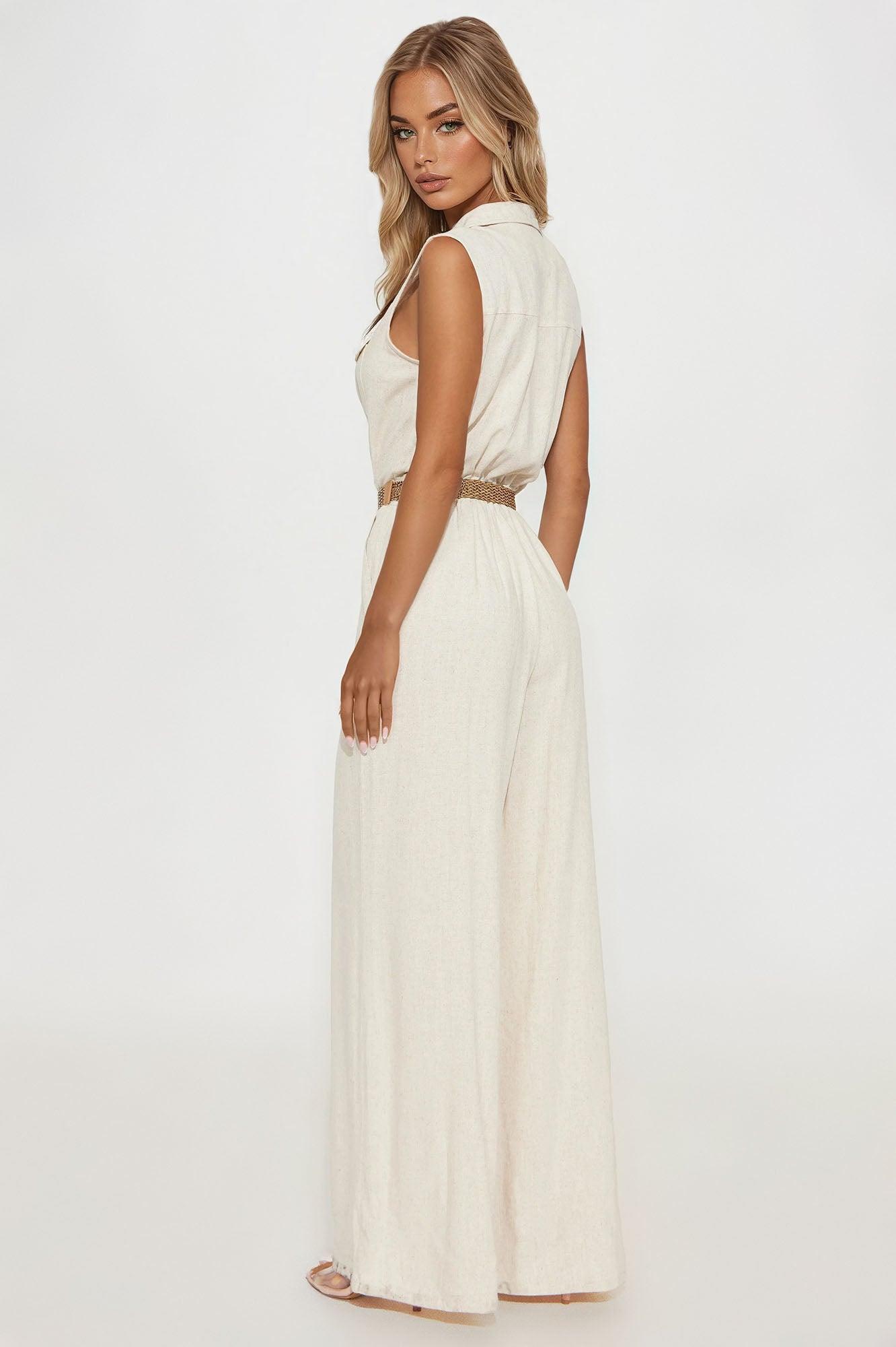 Rosaline Linen Belted Jumpsuit - Ivory Female Product Image