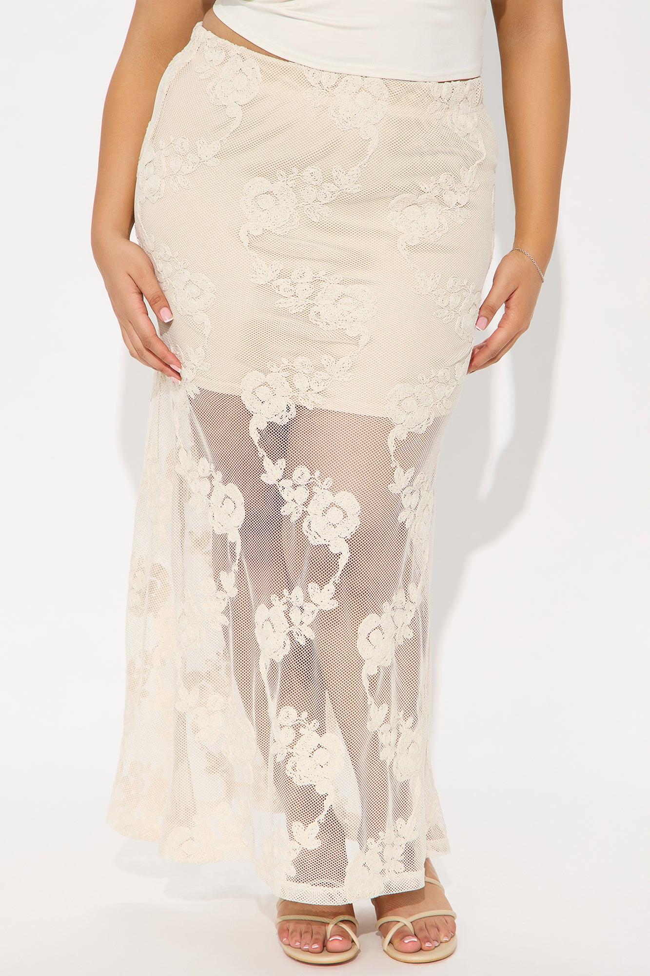 Vacation Vibes Embroidered Crochet Maxi Skirt - Natural Female Product Image