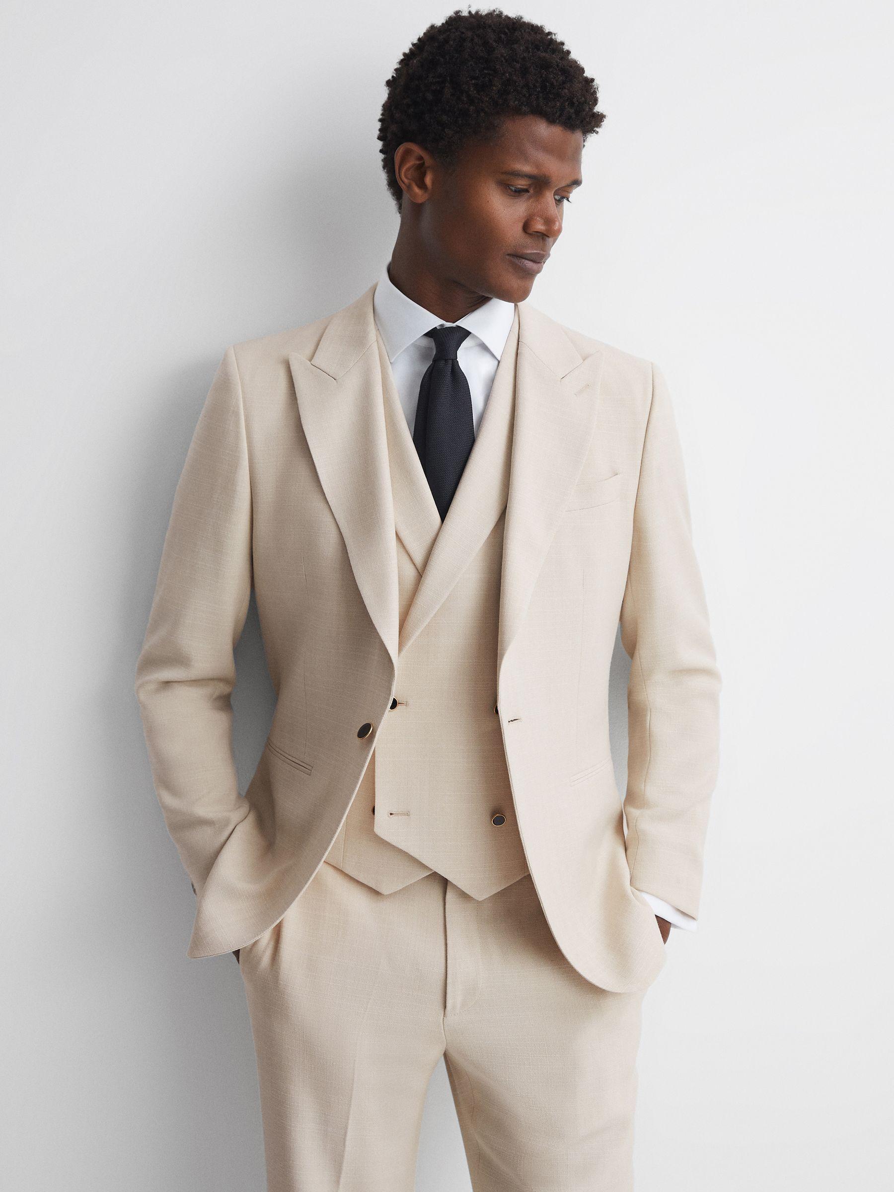 Slim Fit Textured Single Breasted Blazer in Ivory Product Image