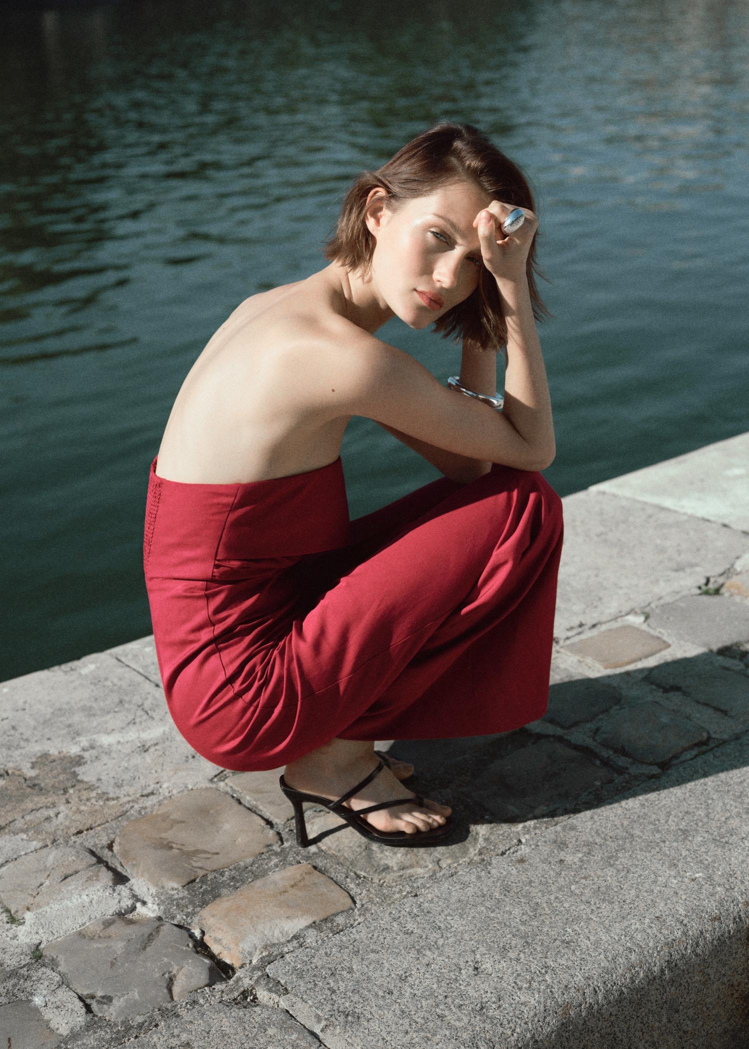 Linen-blend strapless jumpsuit - Women | MANGO USA Product Image