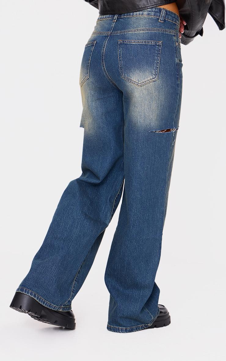 Vintage Wash Thigh Split Detail Wide Leg Jeans Product Image