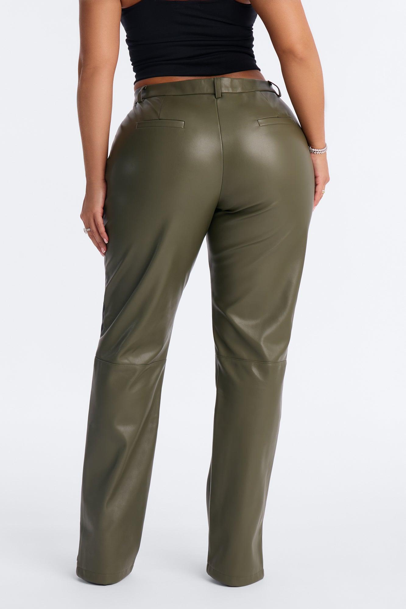 Cause A Scene Faux Leather Track Pant - Olive/combo Female Product Image