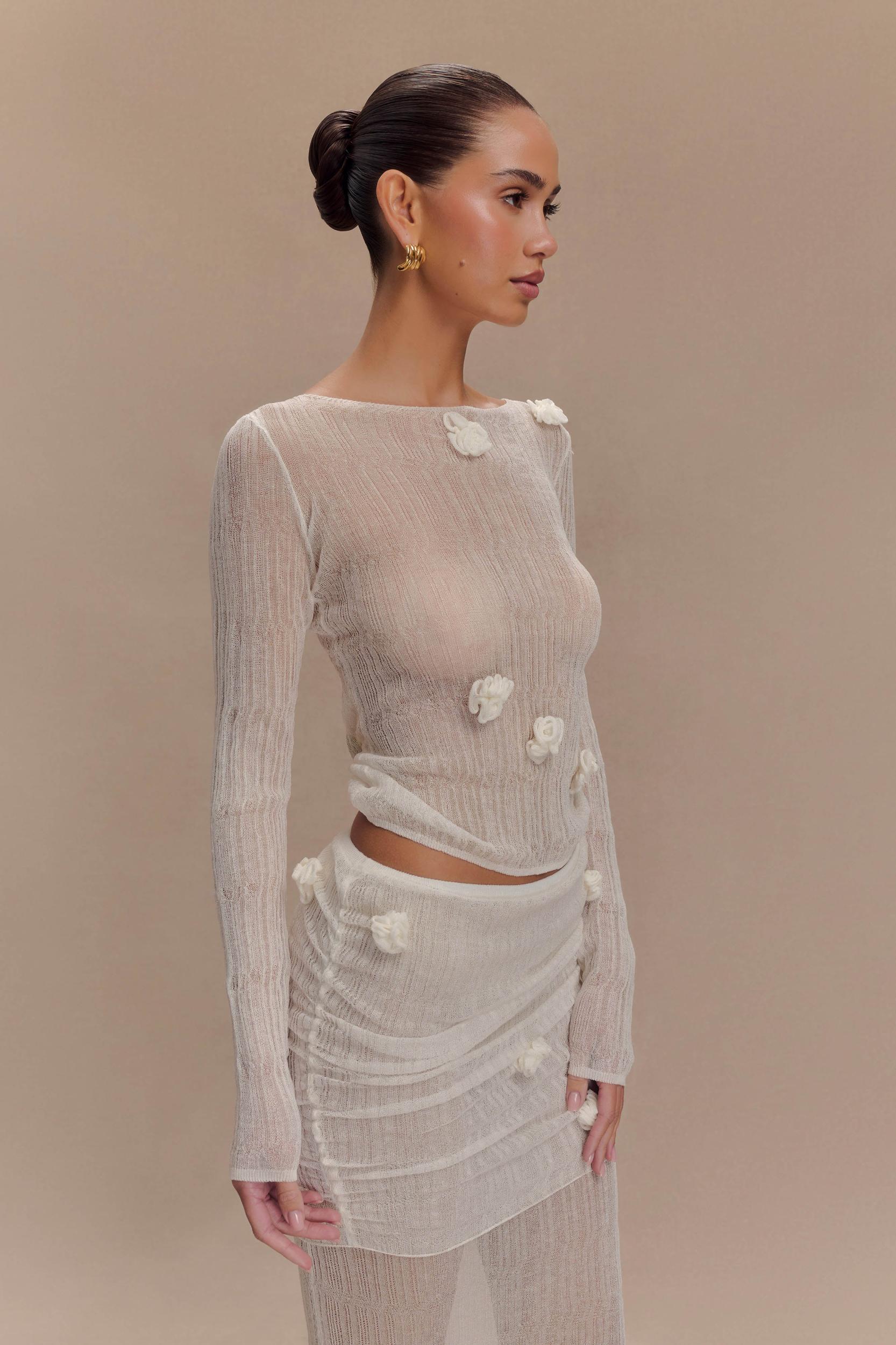 Orianna Orchid Long Sleeve Knit Top - Ivory Product Image