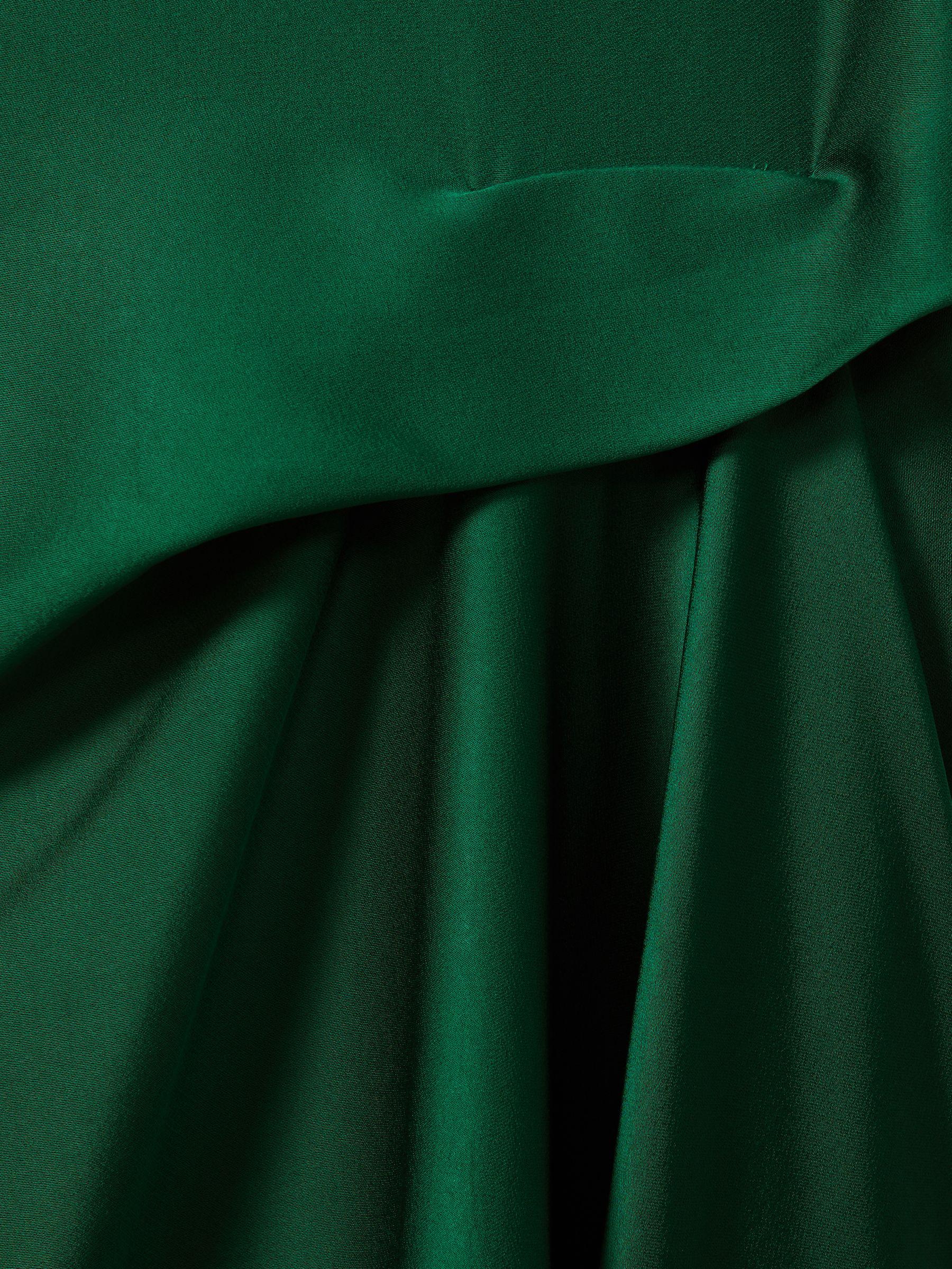 Petite Satin Drape Tuck Midi Dress in Green Product Image