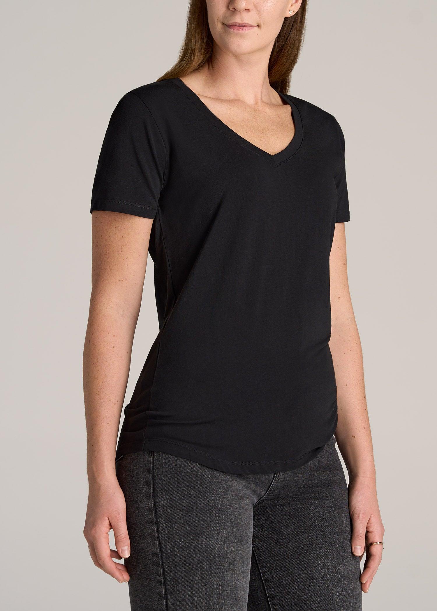 Scoop V-Neck Tee for Tall Women in Black Female Product Image