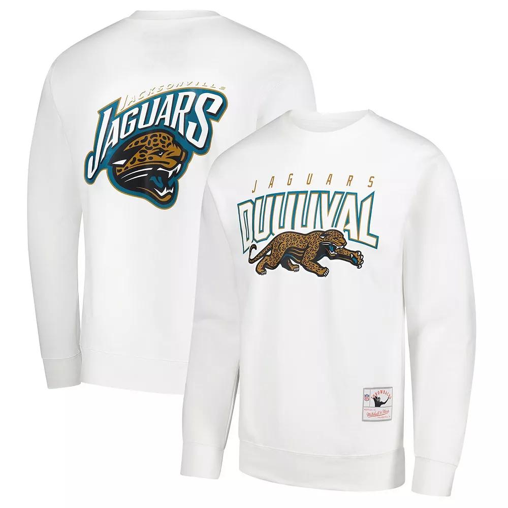 Men's Mitchell & Ness White Jacksonville Jaguars Duval Classic Logos Pullover Sweatshirt,  Product Image