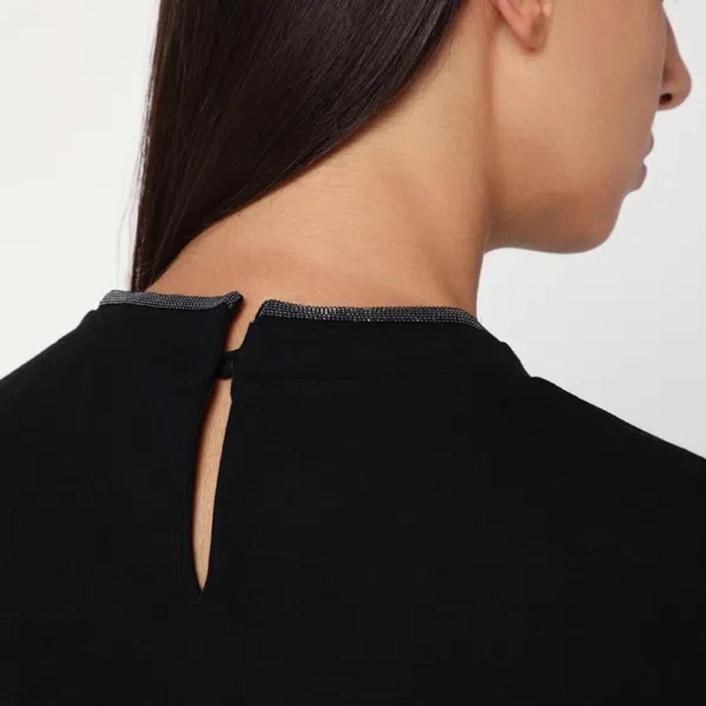 BRUNELLO CUCINELLI Women Stretch Cotton Jersey T-shirt With Precious Faux-layering In Black Product Image