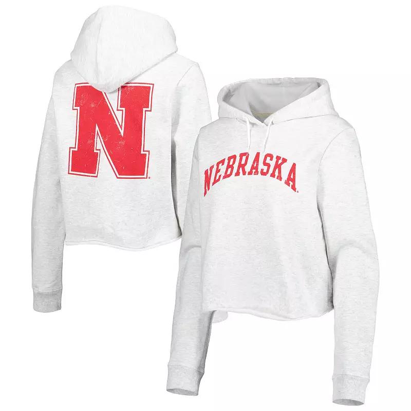 Womens League Collegiate Wear Ash Nebraska Huskers 2-Hit 1636 Cropped Pullover Hoodie Product Image