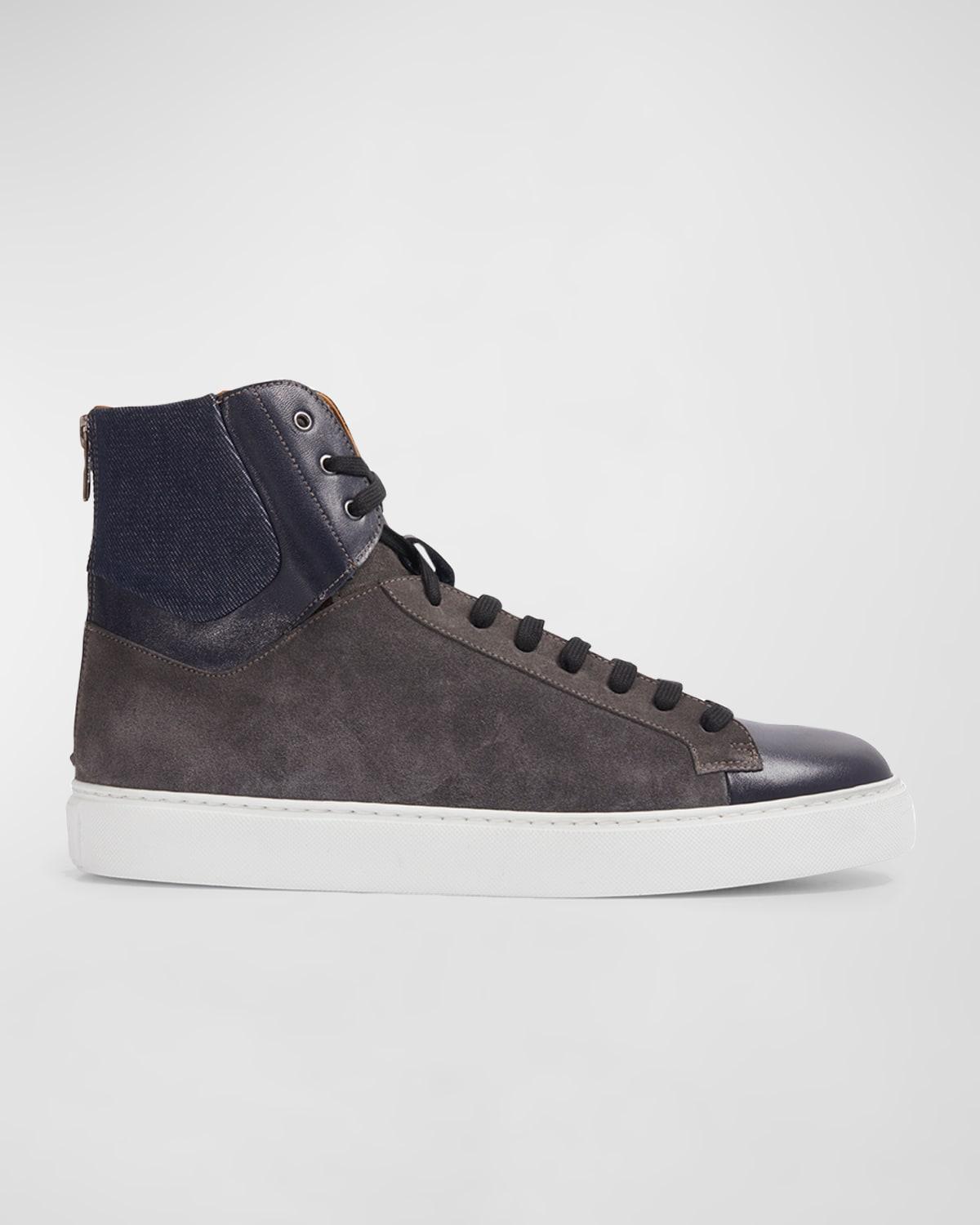Men's High-Top Suede-Leather Zip Sneakers Product Image