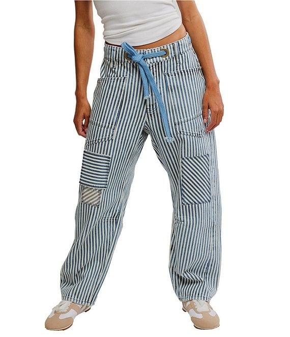 Free People Moxie Railroad Stripe Print Patch Pocket Straight Leg Pant Product Image