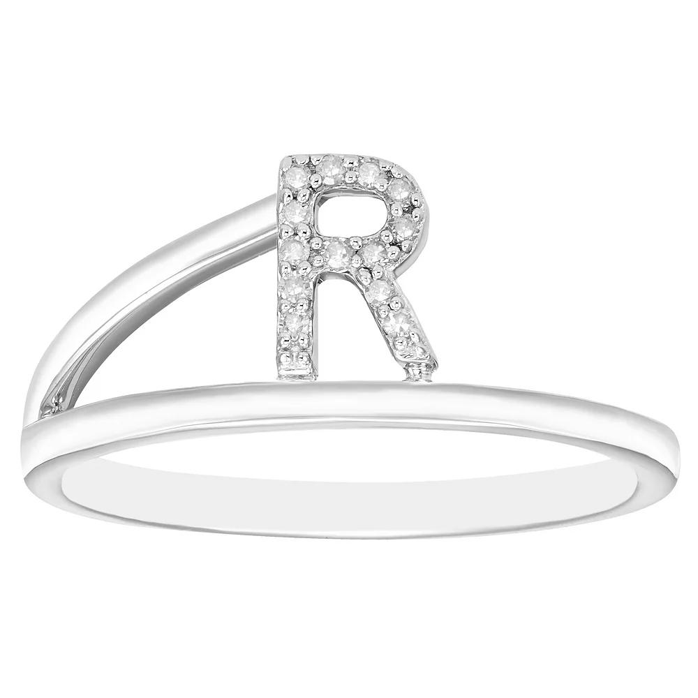 Boston Bay Diamonds Sterling Silver Diamond Accent Letter Initial Split Shank Ring, Women's, Size: 7, Silver Tone R Product Image