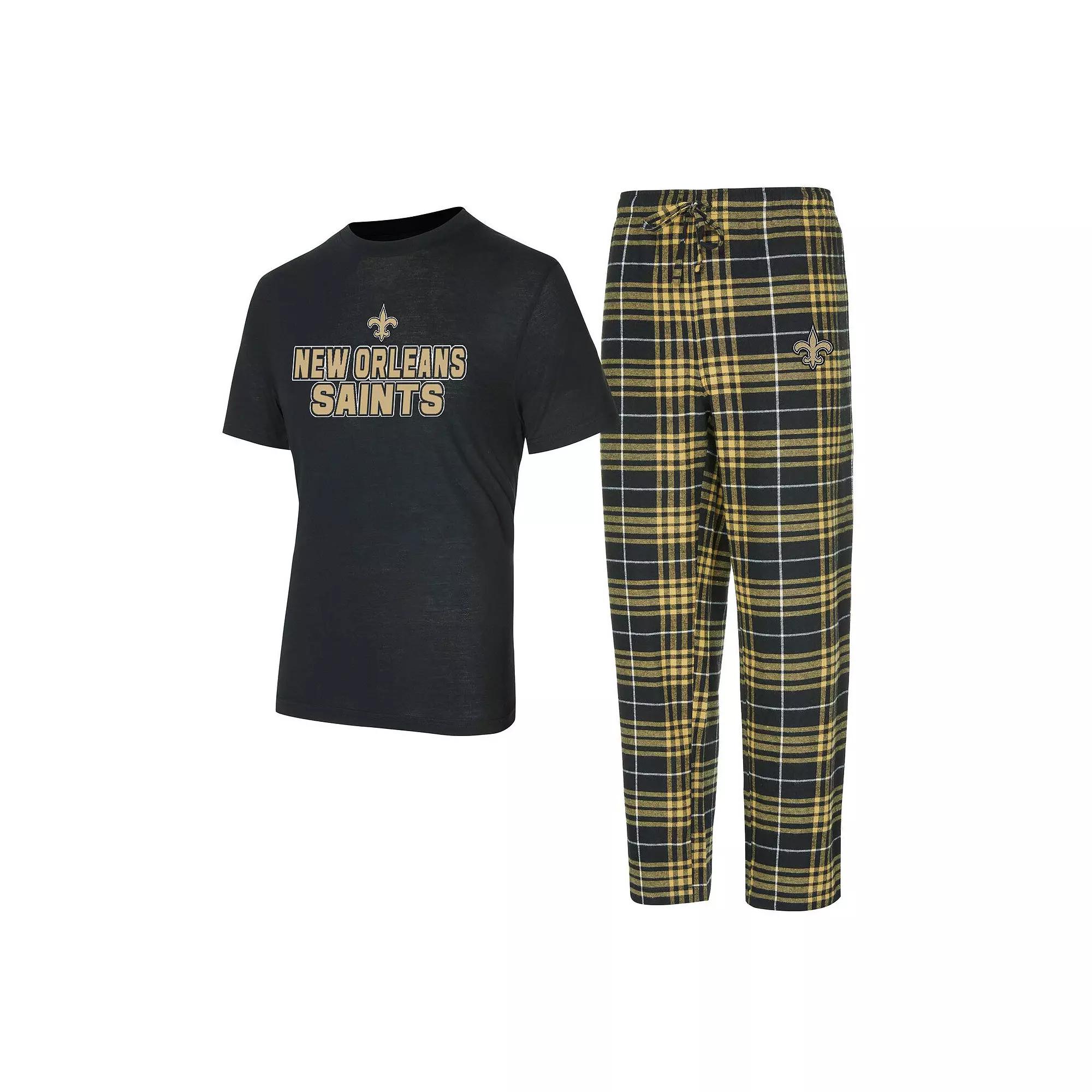 Men's Concepts Sport  Black/ New Orleans Saints Vector T-Shirt & Flannel Pants Sleep Set, Size: 3XL Product Image